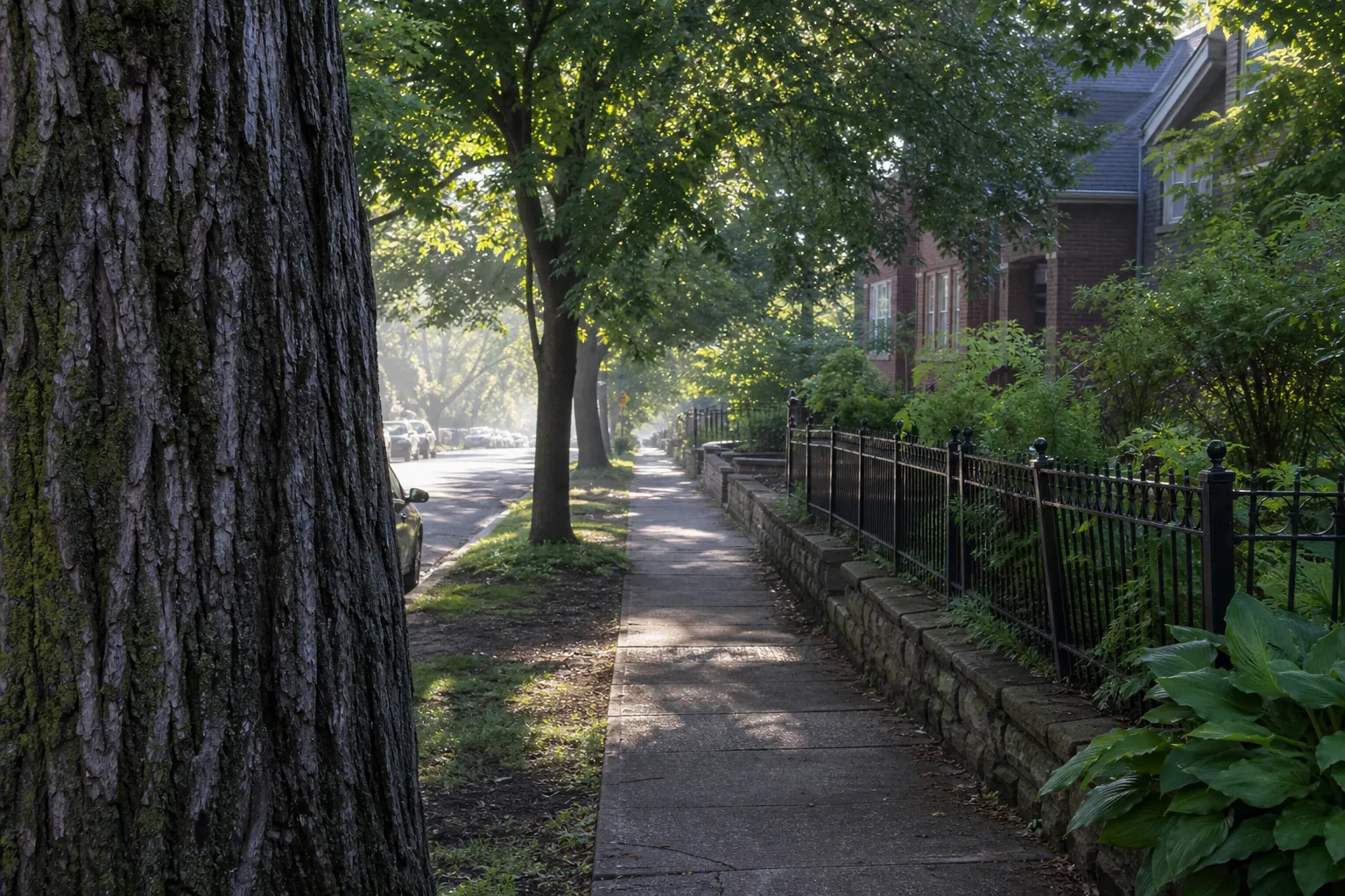 A quiet walking path with sensory details visible and no phone in use