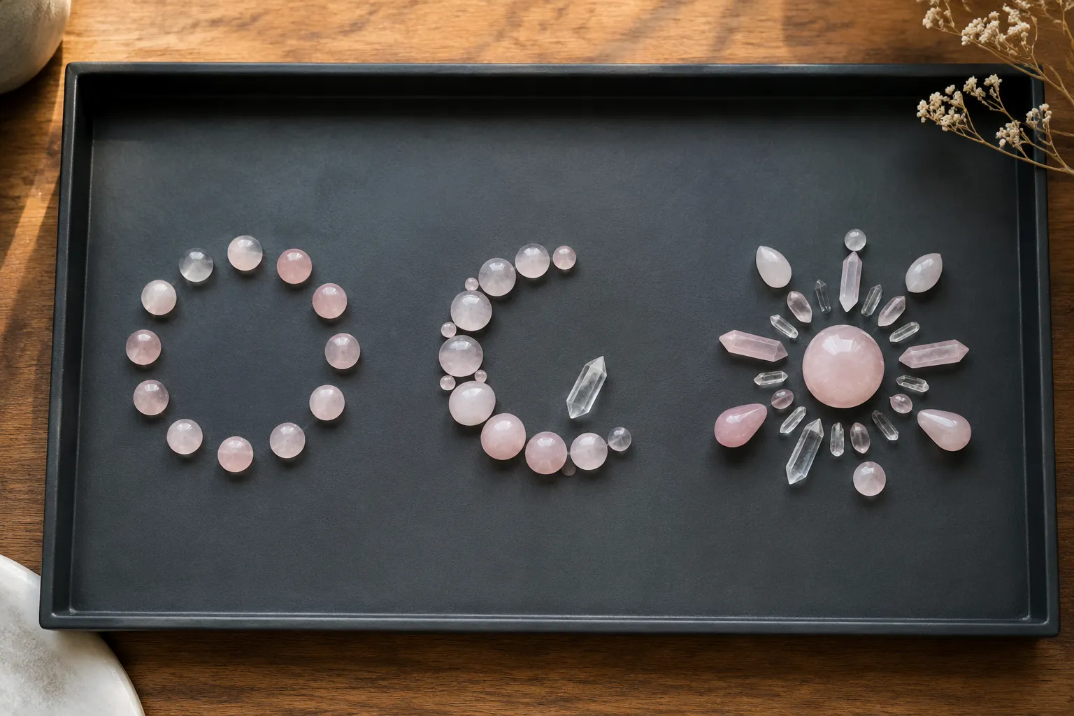 Rose Quartz Grid Layout Ideas for New Moon Decor