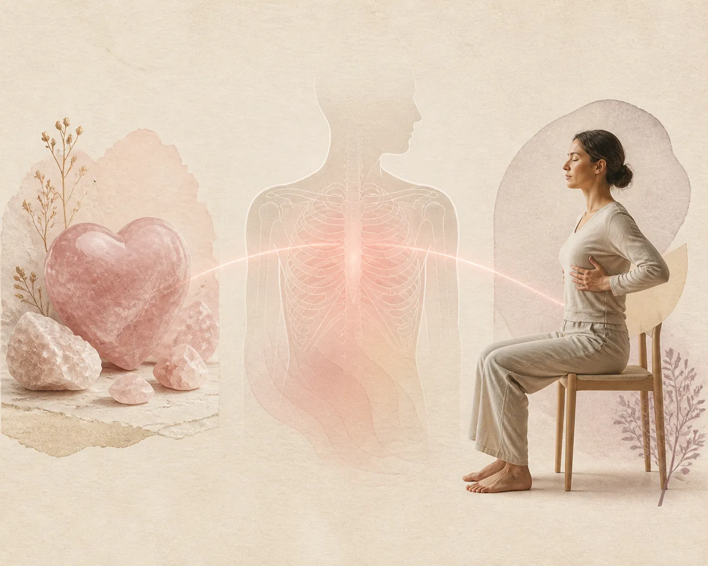A gentle visual distinction between symbolic heart language, body sensation, and a cautious somatic practice boundary